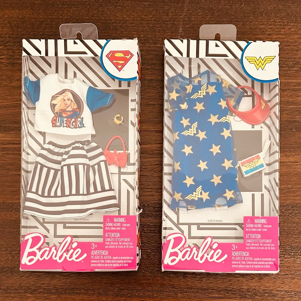 💕**NEW** BARBIE MATTEL Superhero Wonder Woman & Supergirl Fashion Doll Outfits💕